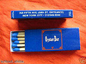 Plaza Hotel Oyster Bar matches in blue box